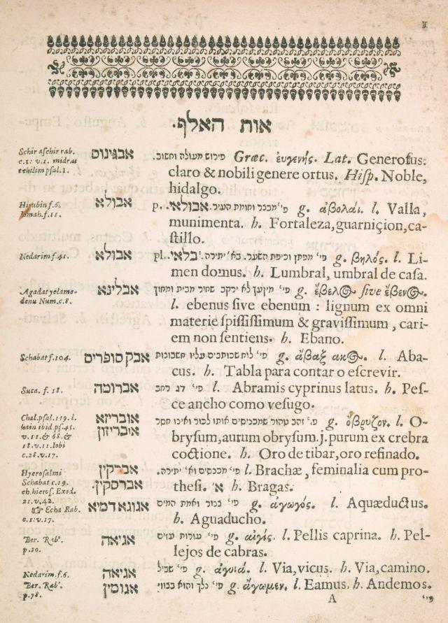 Fig. 2: David Cohen de Lara (ca. 1600-1674), was Haham (chief Rabbi), of the Sefardic Hamburg Jewish Community, as well as lexicographer. His ‘Ir David, dedicated to Johannes Silvius de Tulingen, Swedish ambassador to Germany, is a lexicon of the non-Hebrew and non-Aramaic loanwords found in rabbinic literature; it is really a prodromus to his greater Keter Kehunah = Lexikon Thalmudico-Rabbinicum, the leading work in this field, next to the ‘Arukh and Buxtorf's Lexicon Rabbinicum. This work, on which he was engaged for forty years, shows de Lara’s familiarity with the Greek and Roman classics as well as with the Church Fathers and the Christian philologists. De Lara corresponded with different Christian scholars, among whom Johann Buxtorf the younger, who thought highly of him and his work.